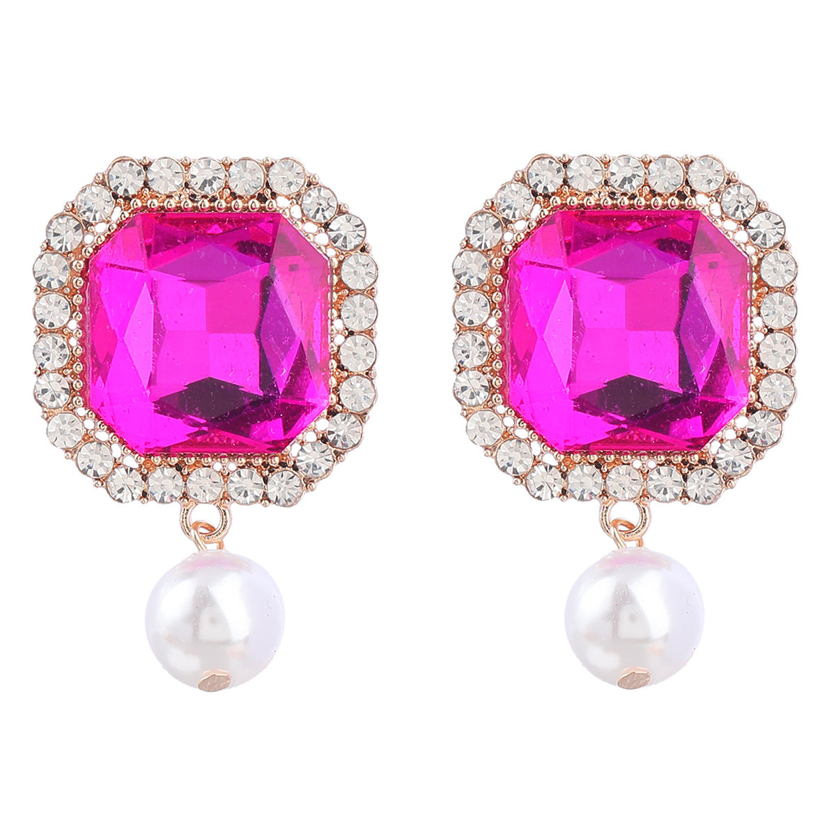 Wholesale Super Flash Claw Chain Square Alloy Diamond Pearl Earrings